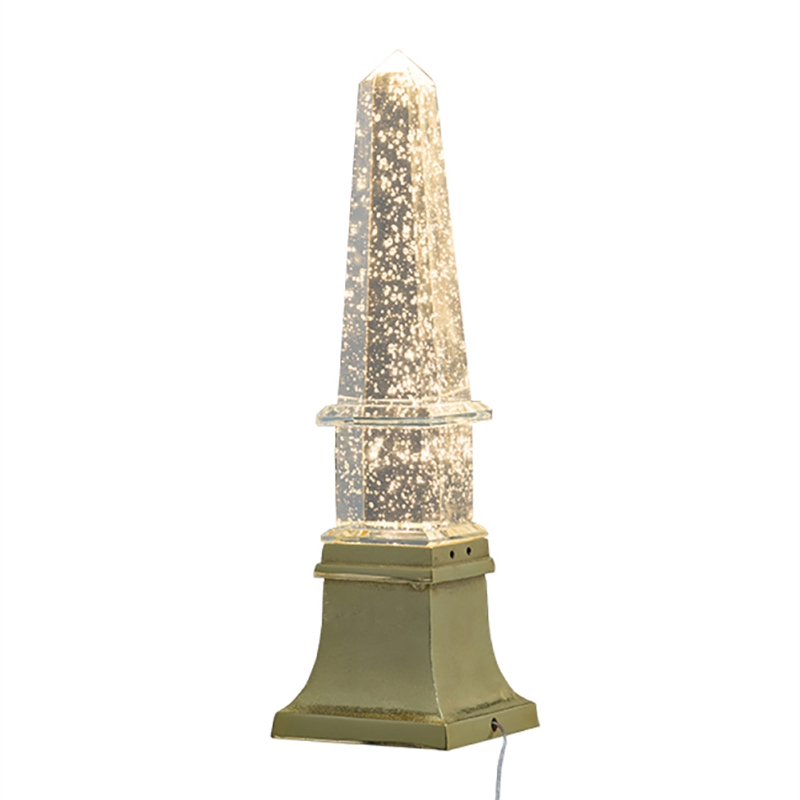 Raga Crystal Accent Lighting- Obelisk Decor Body- Gold Metal Base- 21 Inch