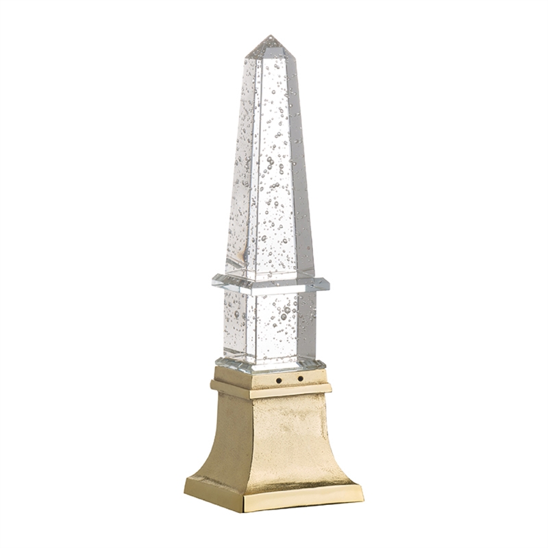 Raga Crystal Accent Lighting- Obelisk Decor Body- Gold Metal Base- 21 Inch