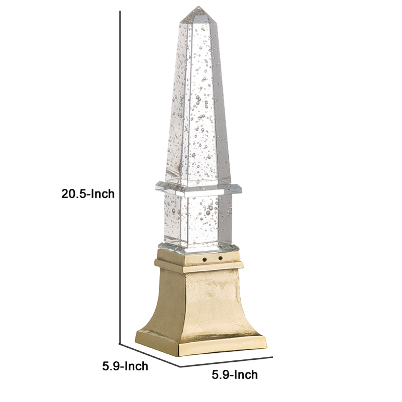 Raga Crystal Accent Lighting- Obelisk Decor Body- Gold Metal Base- 21 Inch