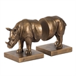 Nimy Decorative Bookend Set of 2- Jungle Rhinoceros- Bronze Polyresin