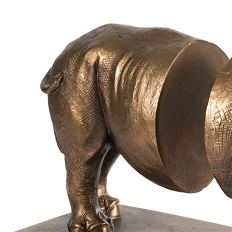 Nimy Decorative Bookend Set of 2- Jungle Rhinoceros- Bronze Polyresin
