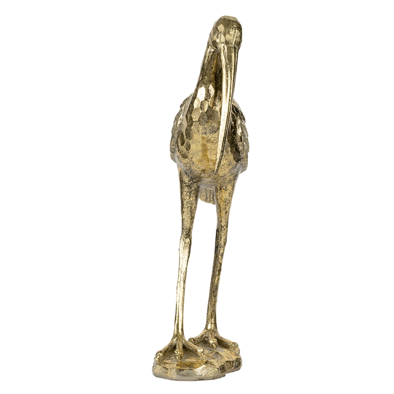 Standing Crane Figurine- 16 Inch Antique Gold Resin- Textured Feathers