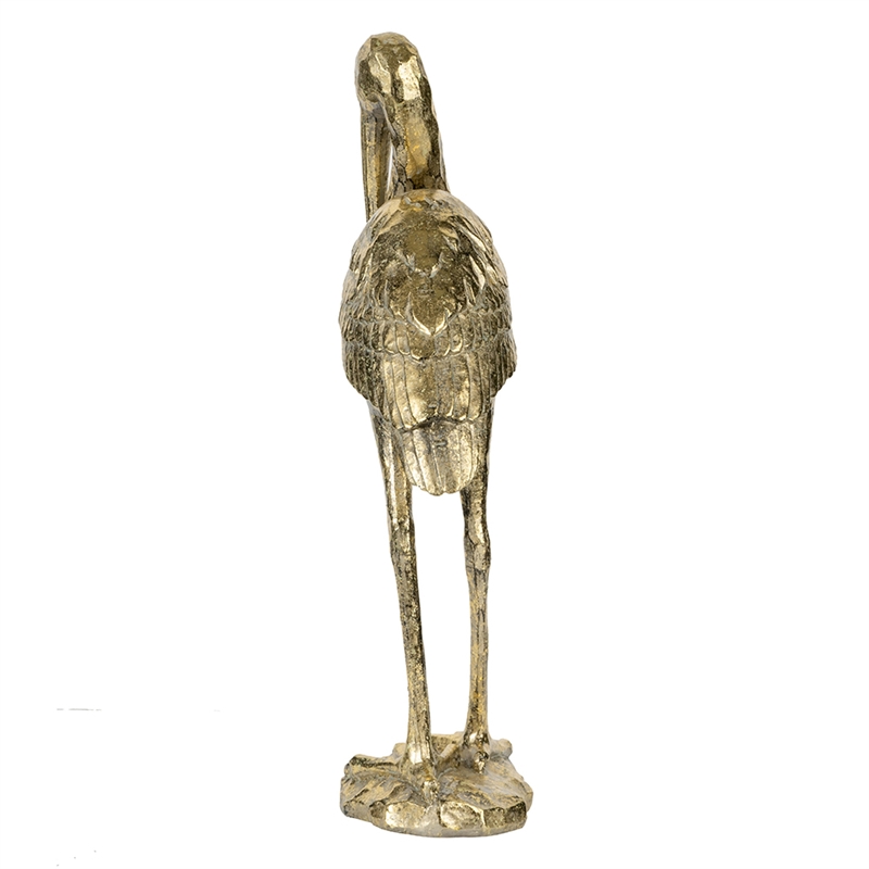 Standing Crane Figurine- 16 Inch Antique Gold Resin- Textured Feathers