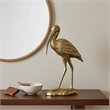 Standing Crane Figurine- 16 Inch Antique Gold Resin- Textured Feathers