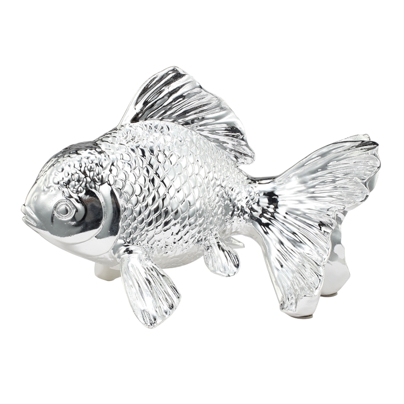 Decorative Fish Figurine- 10 Inch Silver Resin Tabletop Accessory