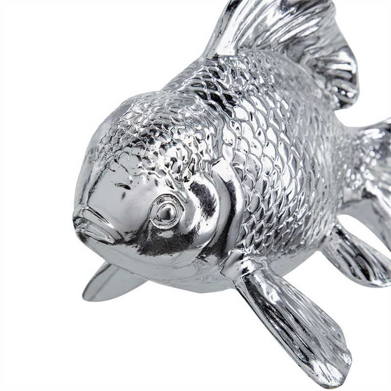 Decorative Fish Figurine- 10 Inch Silver Resin Tabletop Accessory