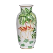 Jesu Decorative Botanical Flamingo Vase- White Green Porcelain- 16 Inch