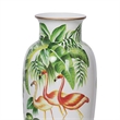 Jesu Decorative Botanical Flamingo Vase- White Green Porcelain- 16 Inch