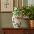 Jesu Decorative Botanical Flamingo Vase- White Green Porcelain- 16 Inch