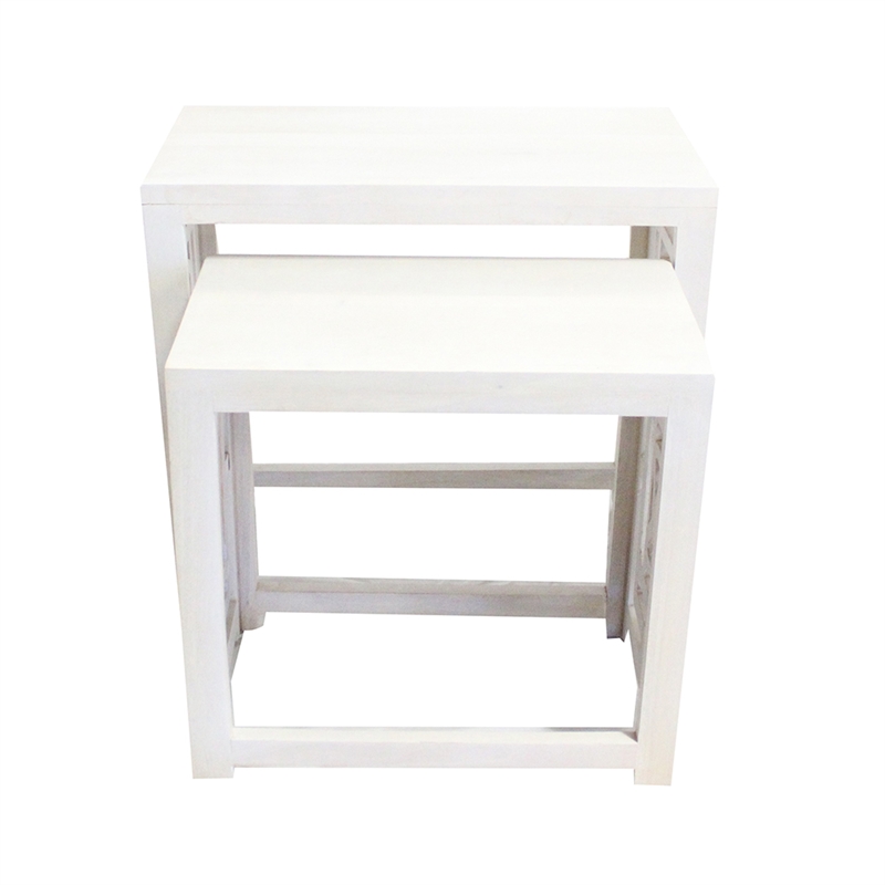 Sumo 2pc Nesting Stool Set- Rectangular Top- Lattice Cutout Sides- White
