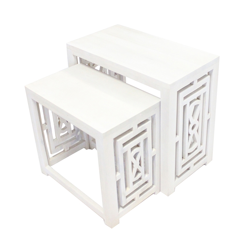 Sumo 2pc Nesting Stool Set- Rectangular Top- Lattice Cutout Sides- White