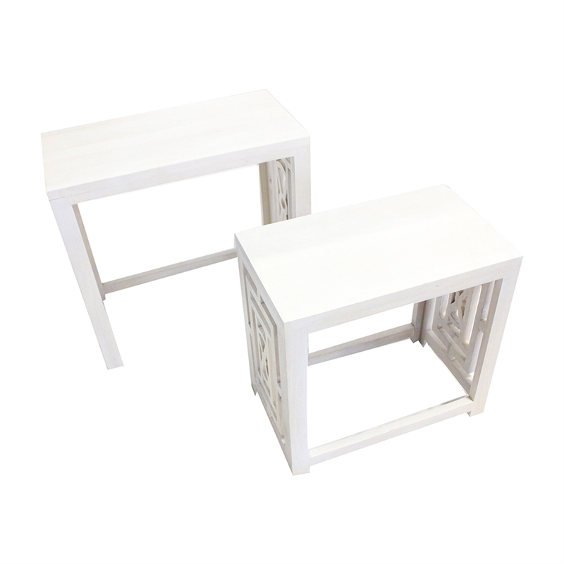 Sumo 2pc Nesting Stool Set- Rectangular Top- Lattice Cutout Sides- White