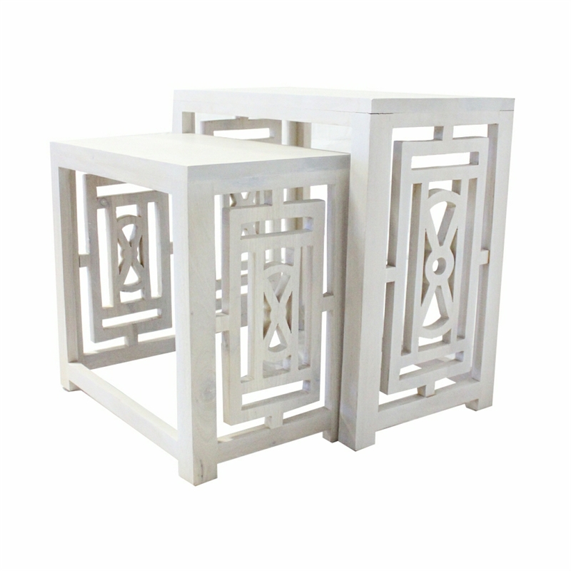 Sumo 2pc Nesting Stool Set- Rectangular Top- Lattice Cutout Sides- White