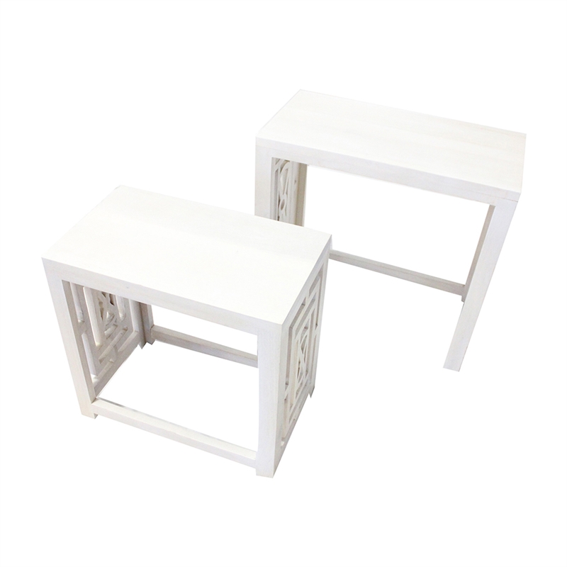 Sumo 2pc Nesting Stool Set- Rectangular Top- Lattice Cutout Sides- White