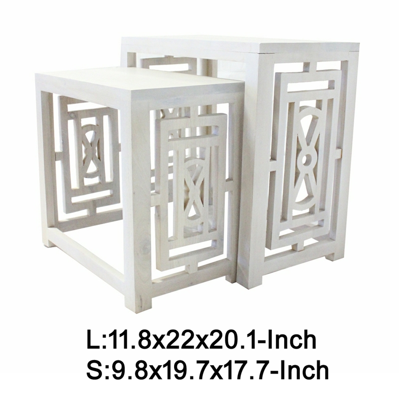 Sumo 2pc Nesting Stool Set- Rectangular Top- Lattice Cutout Sides- White