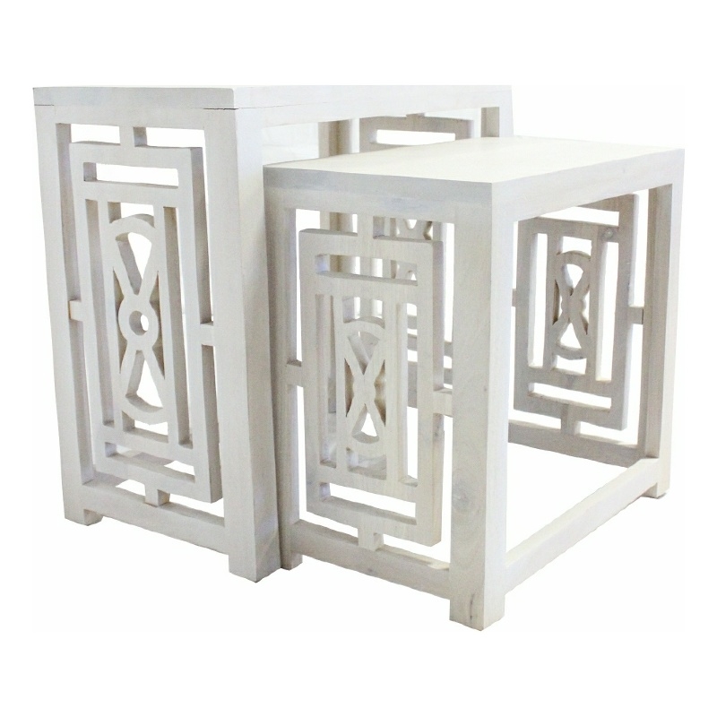 Sumo 2pc Nesting Stool Set- Rectangular Top- Lattice Cutout Sides- White