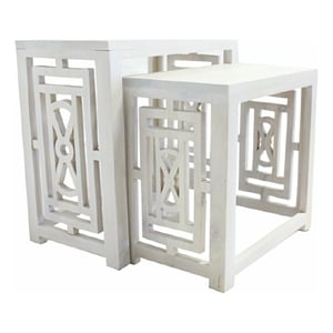 Sumo 2pc Nesting Stool Set- Rectangular Top- Lattice Cutout Sides- White