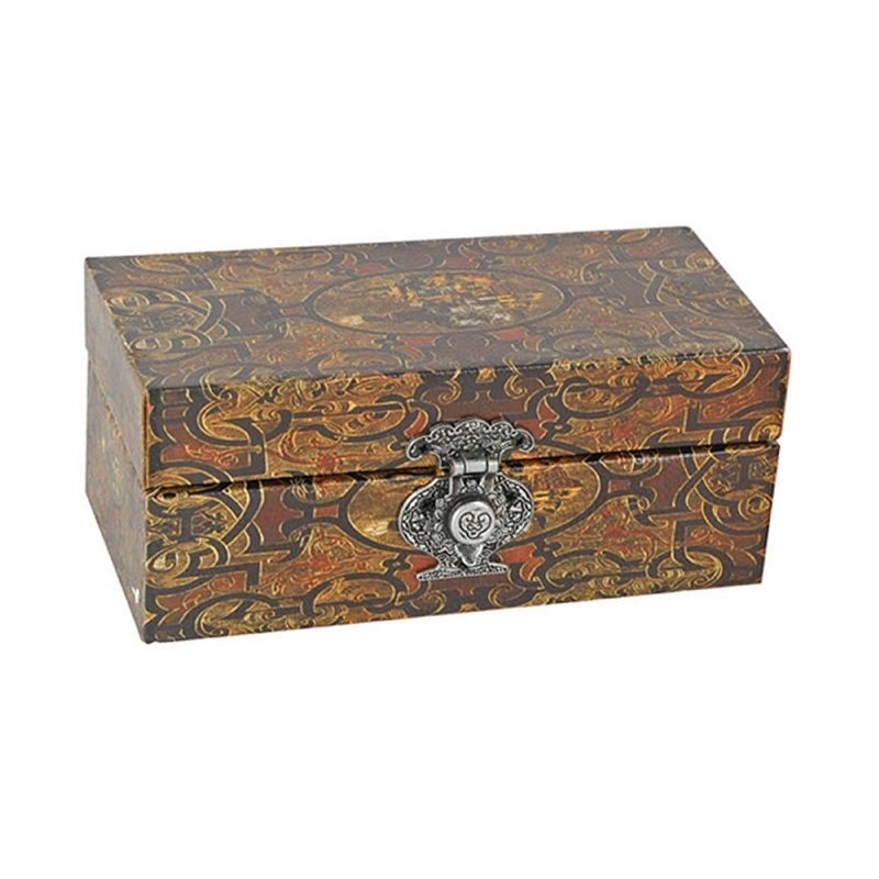 Storage Box Set of 2-  Heritage Motif Faux Leather- Orange Brown