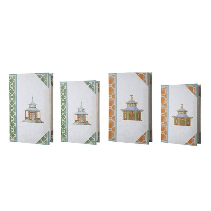 Meer Book Storage Box Set of 8- Chinoiserie Architectural Design- White