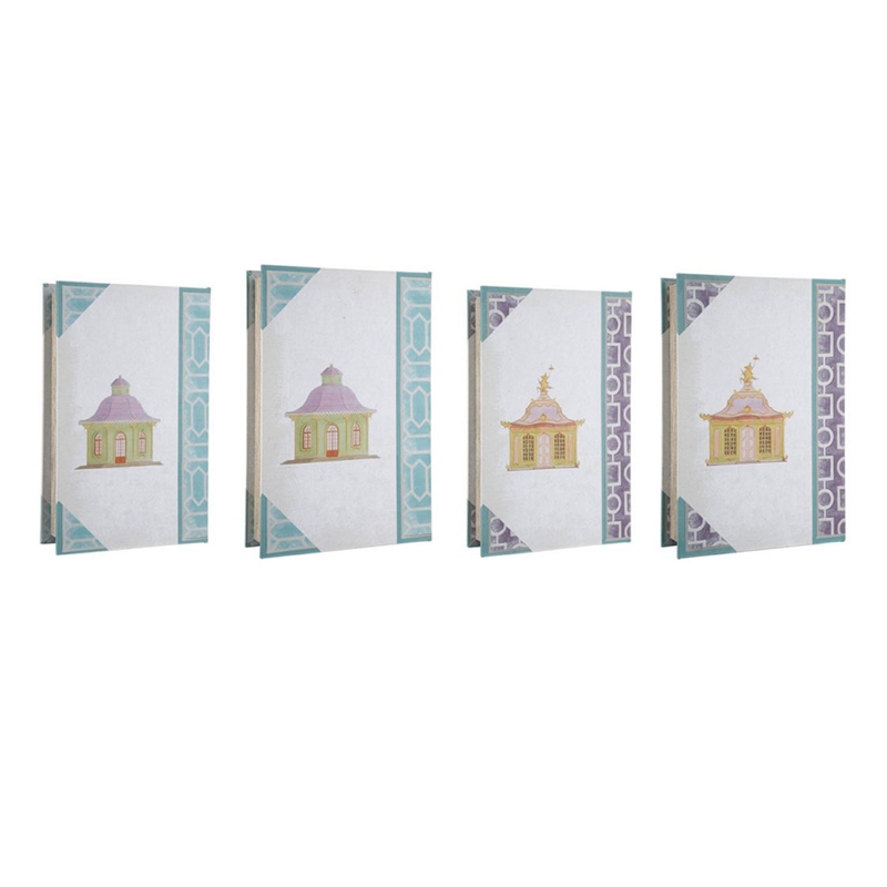 Meer Book Storage Box Set of 8- Chinoiserie Architectural Design- White