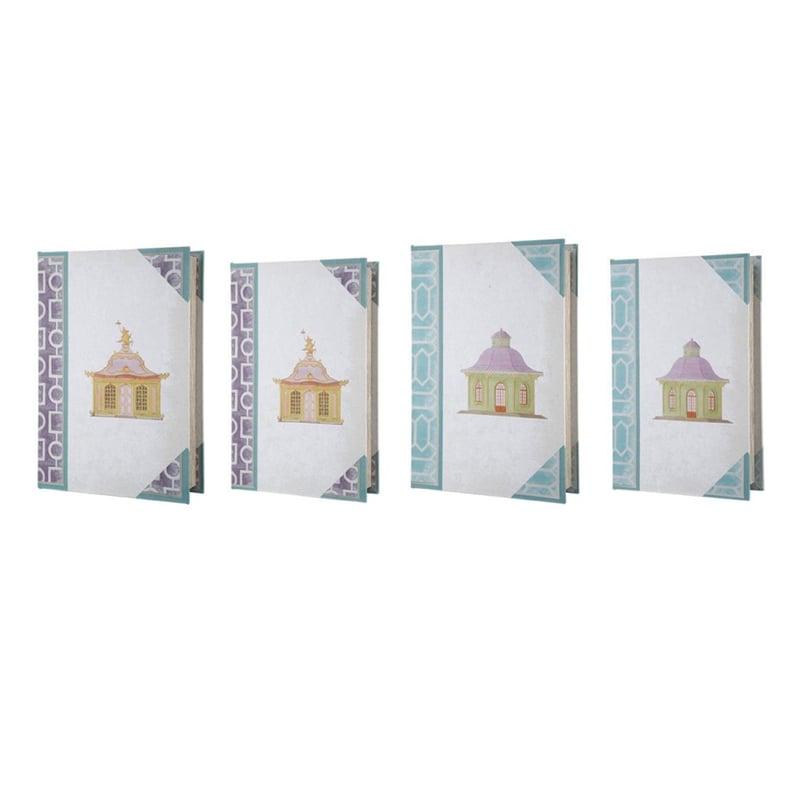 Meer Book Storage Box Set of 8- Chinoiserie Architectural Design- White
