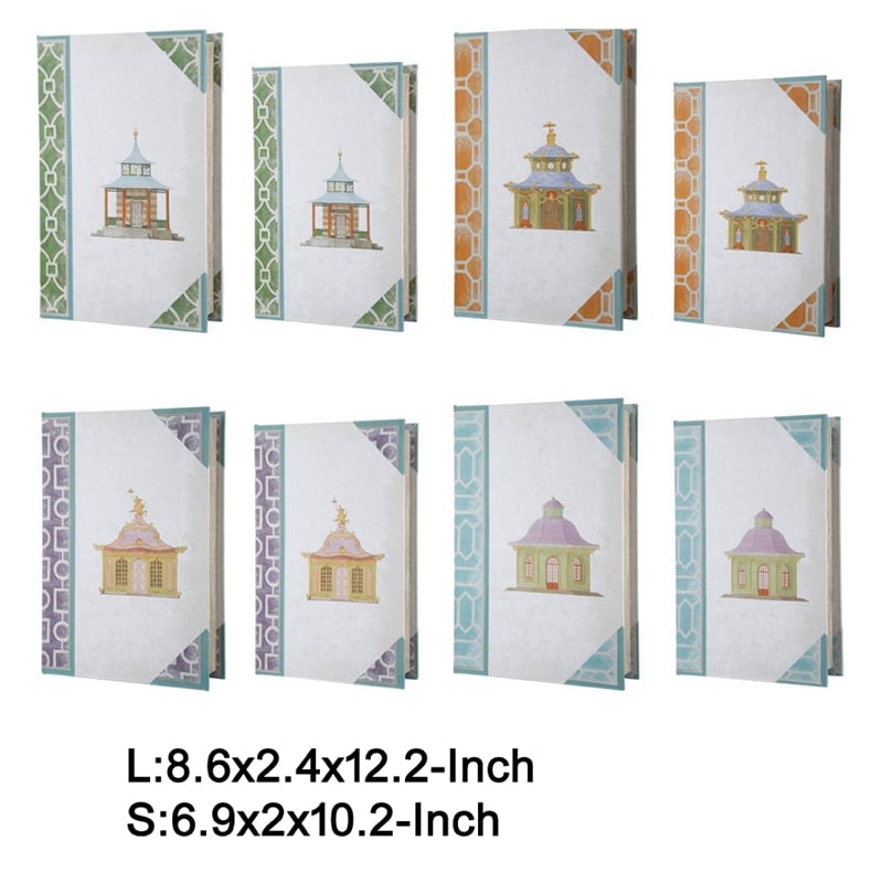 Meer Book Storage Box Set of 8- Chinoiserie Architectural Design- White