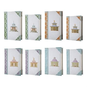 Meer Book Storage Box Set of 8- Chinoiserie Architectural Design- White