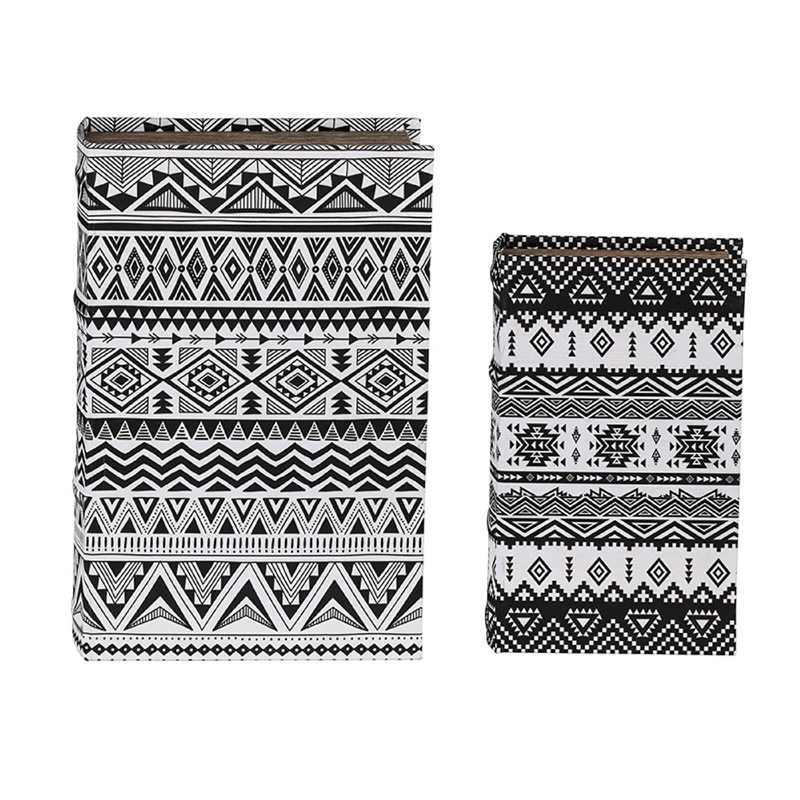 Decorative Book Storage Box Set of 2- White Black Geometric Pattern