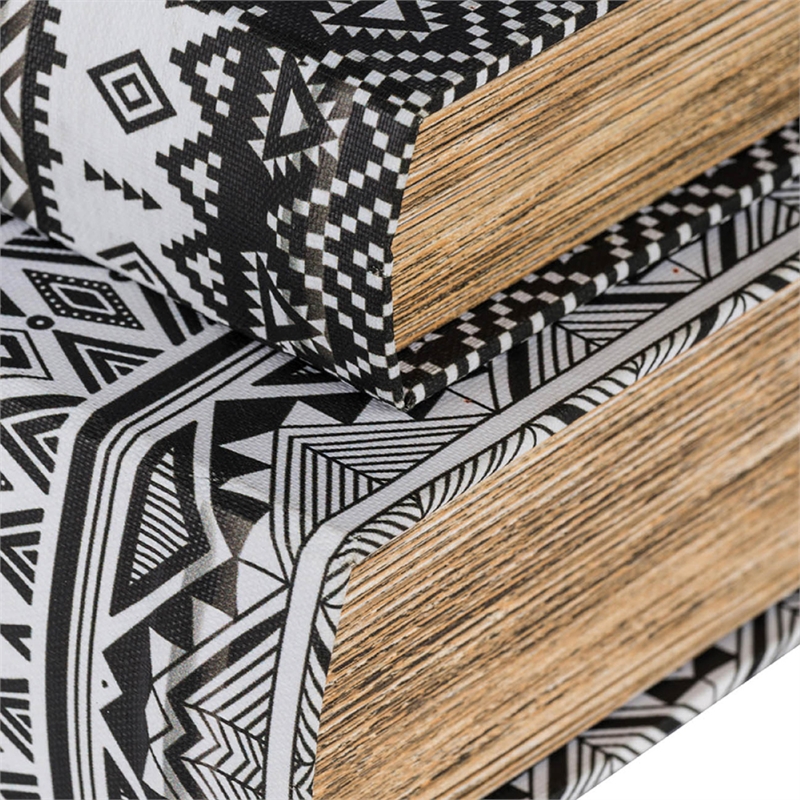 Decorative Book Storage Box Set of 2- White Black Geometric Pattern