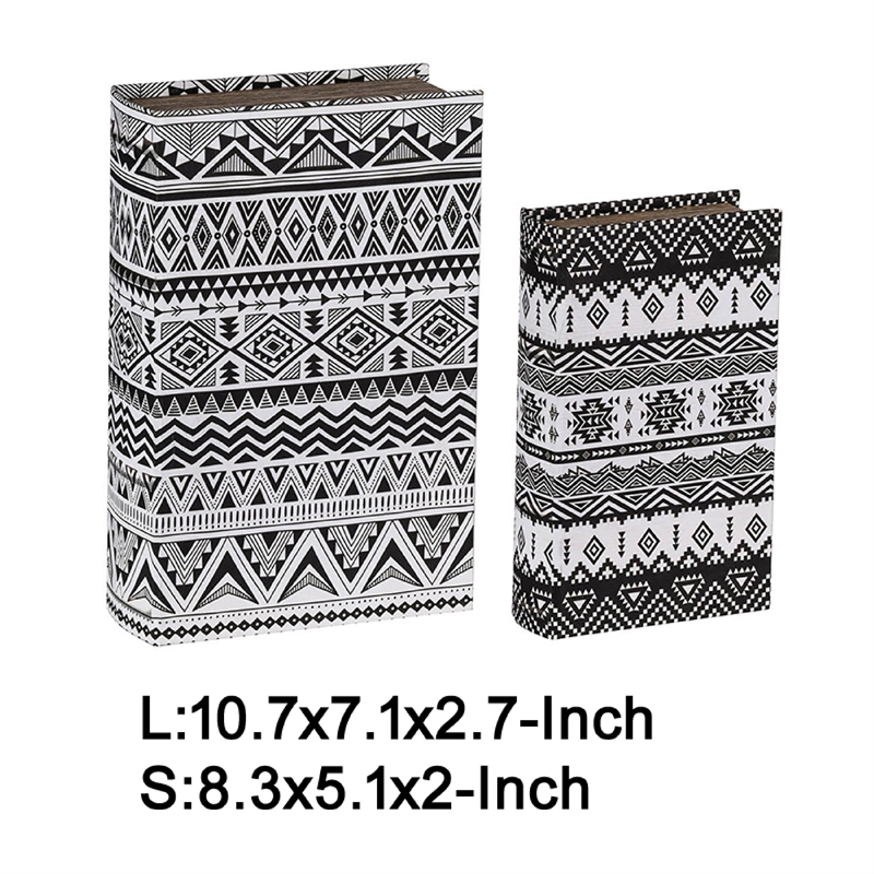 Decorative Book Storage Box Set of 2- White Black Geometric Pattern