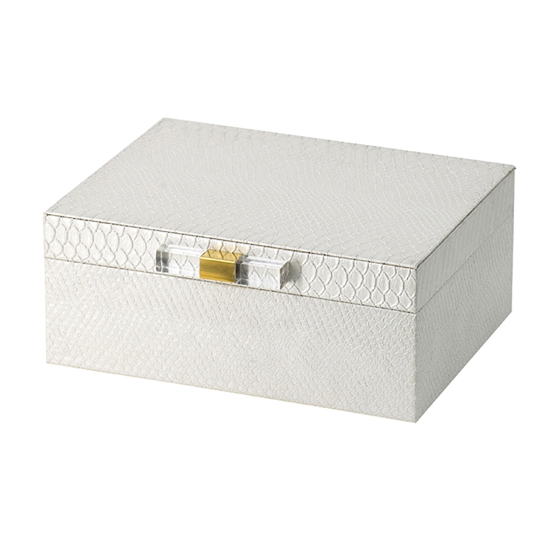 Anop 2pc Storage Box Set- Faux Snakeskin Finish- Flannel Lined- White