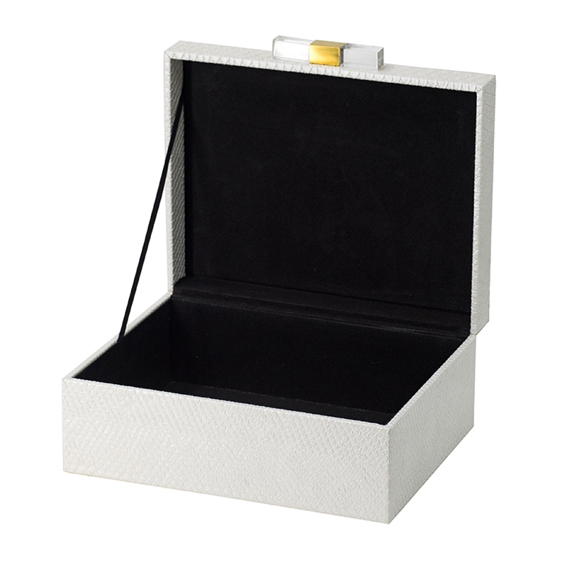 Anop 2pc Storage Box Set- Faux Snakeskin Finish- Flannel Lined- White