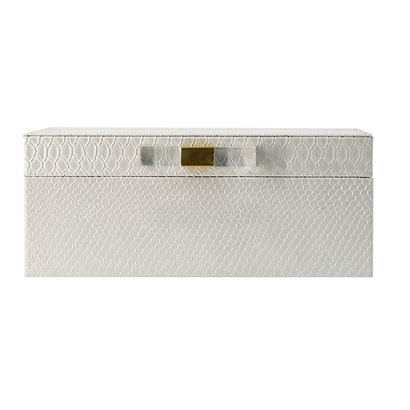 Anop 2pc Storage Box Set- Faux Snakeskin Finish- Flannel Lined- White