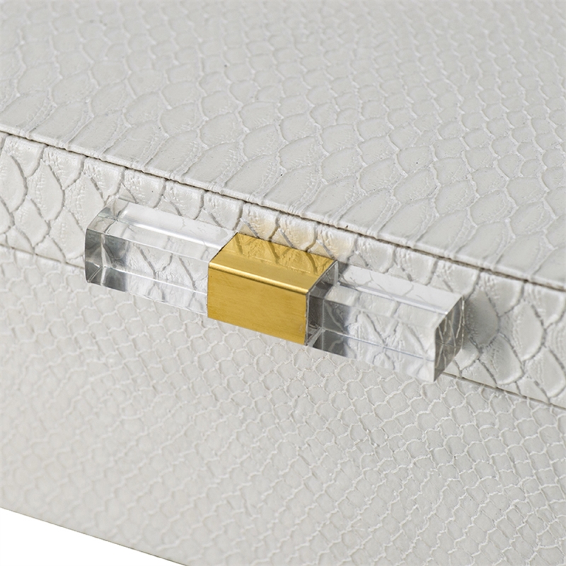 Anop 2pc Storage Box Set- Faux Snakeskin Finish- Flannel Lined- White