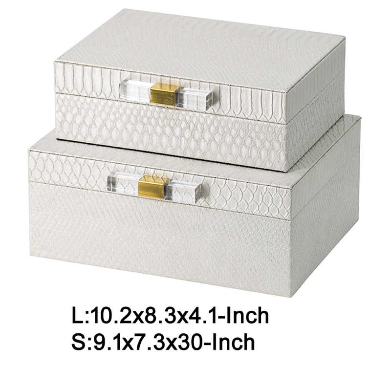 Anop 2pc Storage Box Set- Faux Snakeskin Finish- Flannel Lined- White