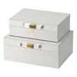 Anop 2pc Storage Box Set- Faux Snakeskin Finish- Flannel Lined- White