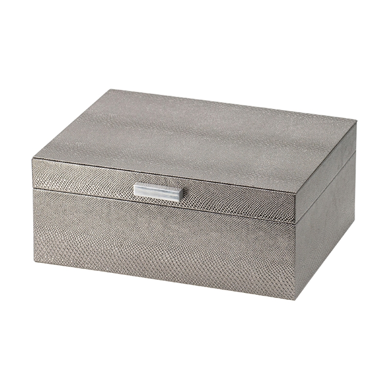 Anop 2pc Storage Box Set- Faux Snakeskin Finish- Flannel Lined- Gray