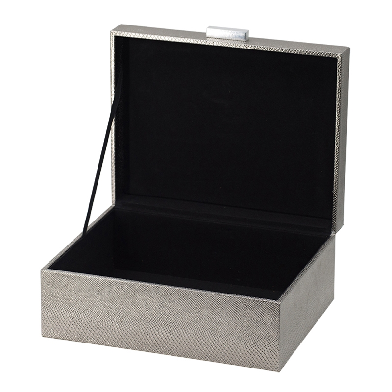 Anop 2pc Storage Box Set- Faux Snakeskin Finish- Flannel Lined- Gray