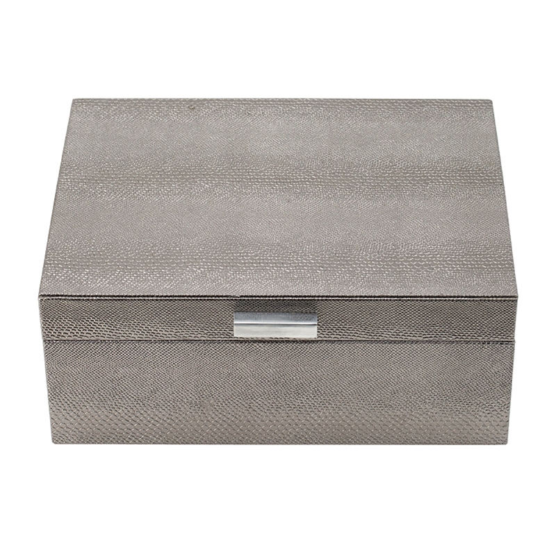 Anop 2pc Storage Box Set- Faux Snakeskin Finish- Flannel Lined- Gray