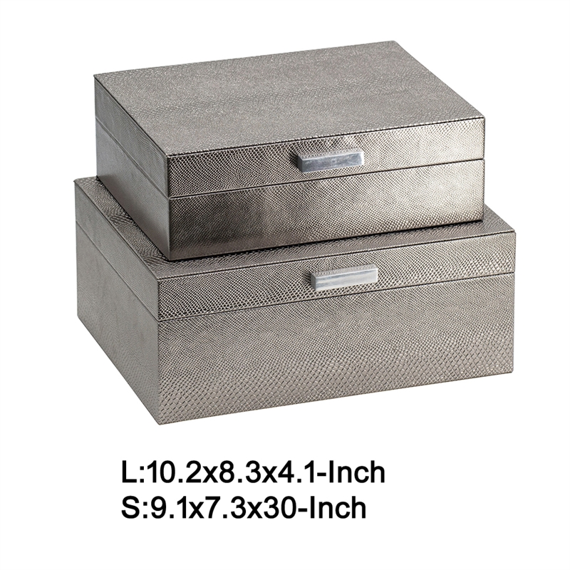 Anop 2pc Storage Box Set- Faux Snakeskin Finish- Flannel Lined- Gray