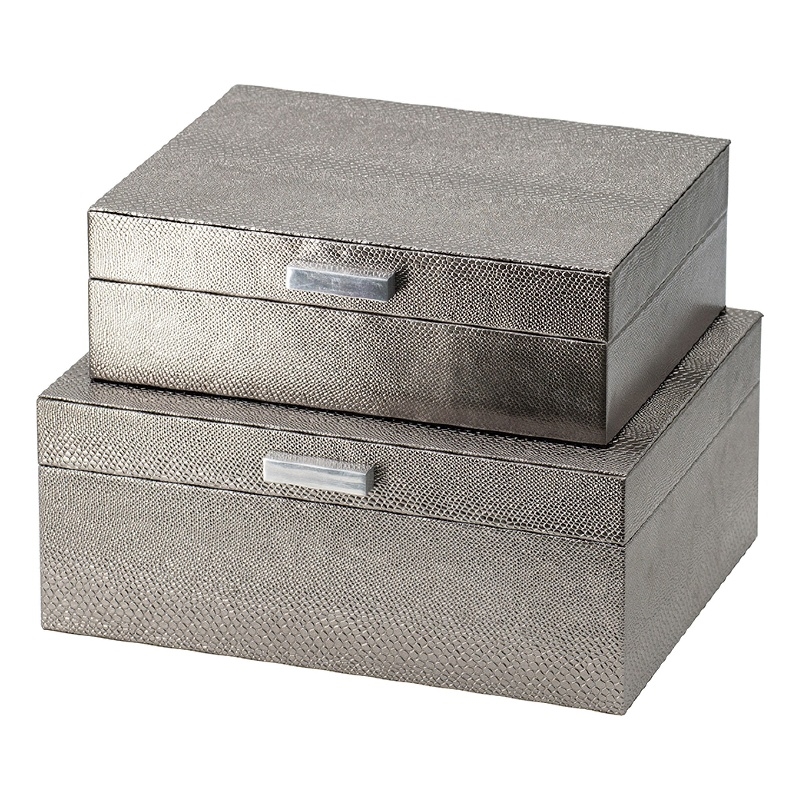 Anop 2pc Storage Box Set- Faux Snakeskin Finish- Flannel Lined- Gray