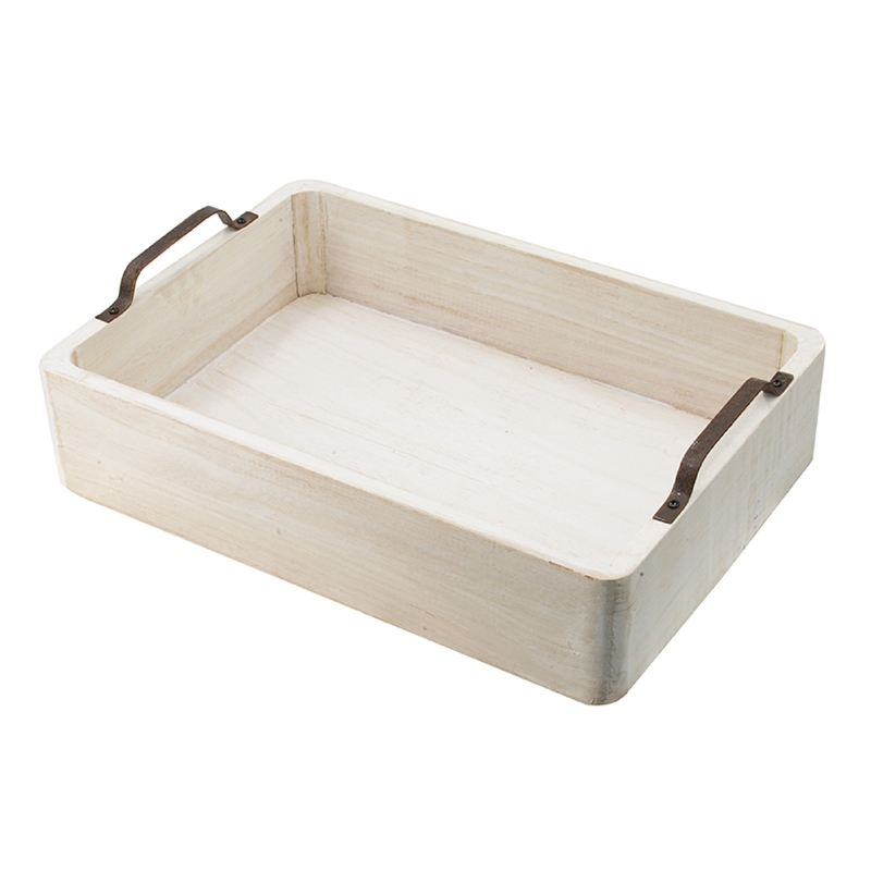Nive Rectangular Nesting Tray Set of 5- Brown Handles- Whitewash Paulownia