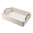 Nive Rectangular Nesting Tray Set of 5- Brown Handles- Whitewash Paulownia