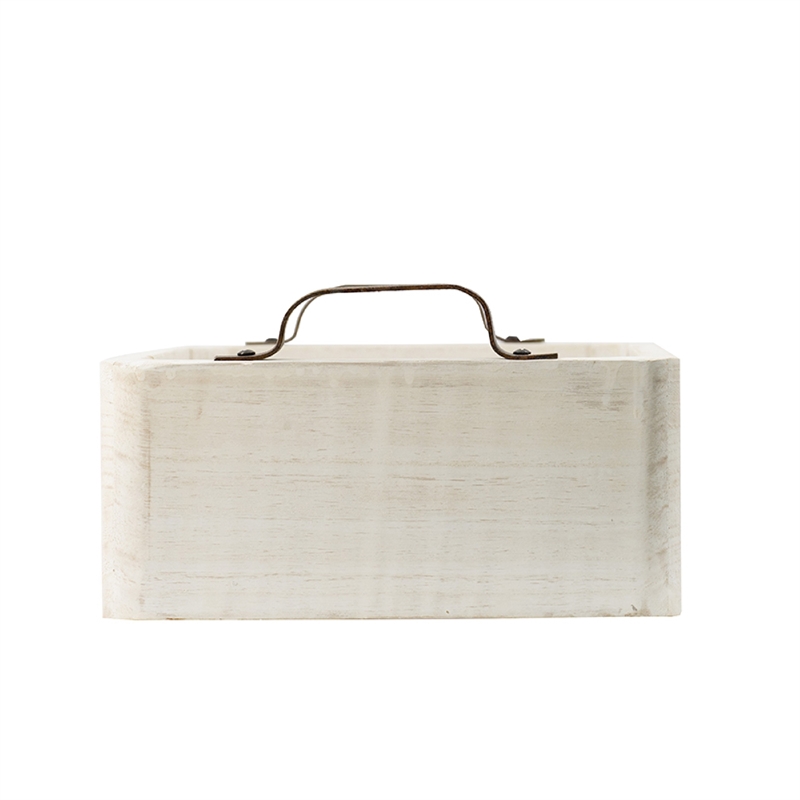 Nive Rectangular Nesting Tray Set of 5- Brown Handles- Whitewash Paulownia