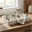 Nive Rectangular Nesting Tray Set of 5- Brown Handles- Whitewash Paulownia