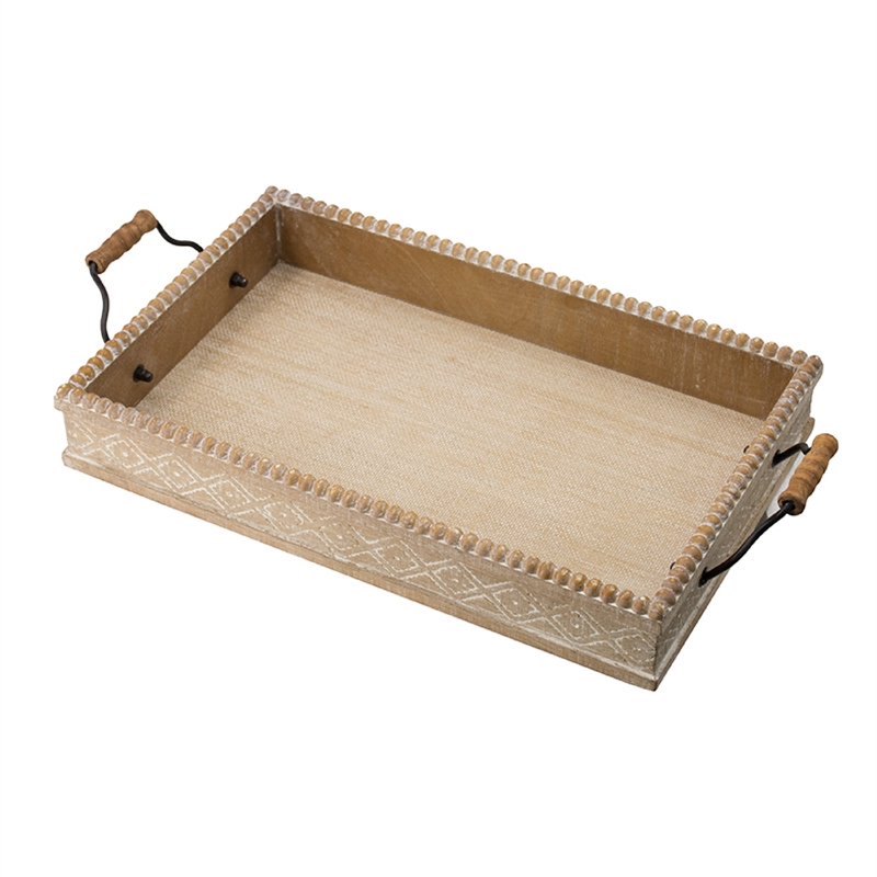 Rectangular Nesting Tray Set of 2- Beaded Edge- Whitewashed Brown Wood