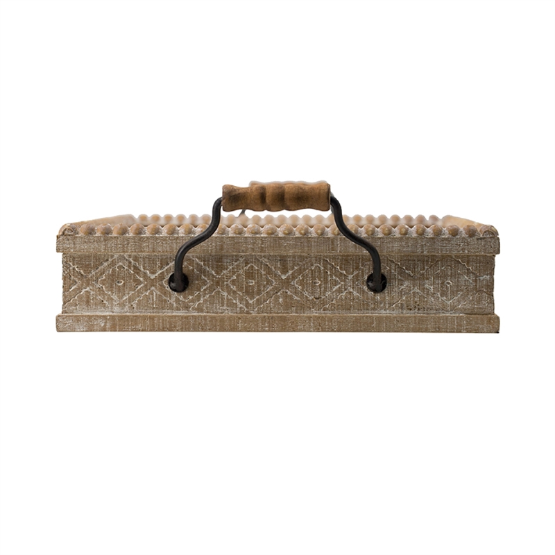 Rectangular Nesting Tray Set of 2- Beaded Edge- Whitewashed Brown Wood