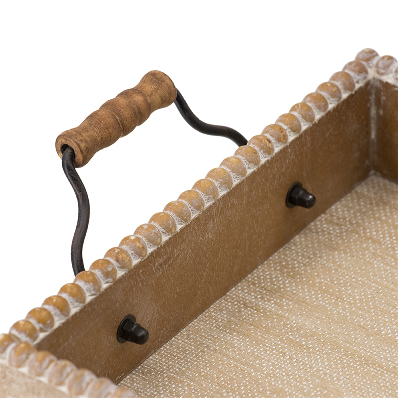 Rectangular Nesting Tray Set of 2- Beaded Edge- Whitewashed Brown Wood