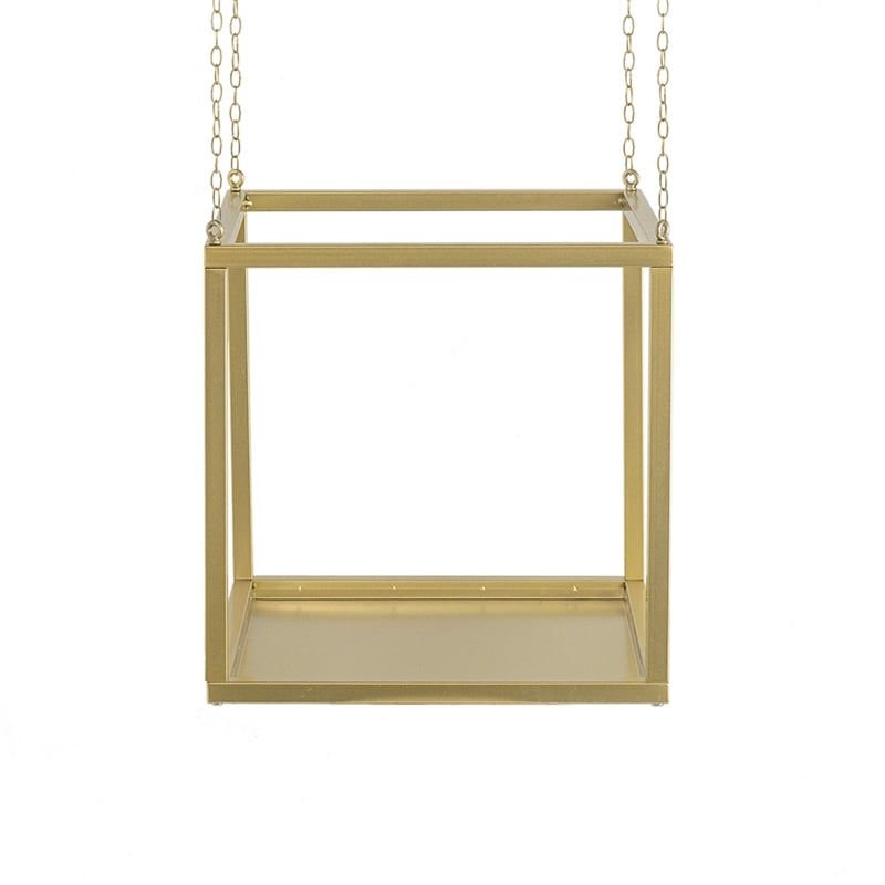 Hanging Open Plant Shelf with Chain- 20 Inch Square Gold Iron Frame