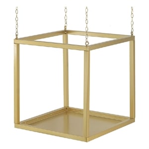 Hanging Open Plant Shelf with Chain- 20 Inch Square Gold Iron Frame